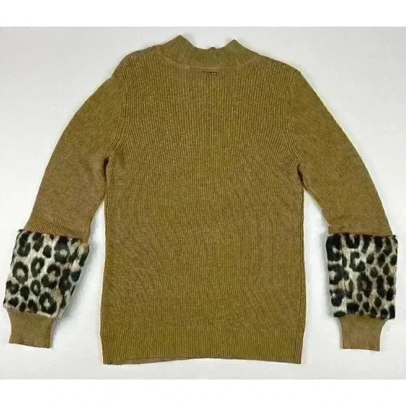 NEW! MICHAEL Michael Kors Women's L Faux Fur Cuff Sweater In Dark Camel NWT $150 - Picture 3 of 3